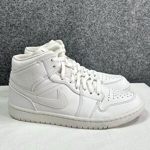Nike Air Jordan 1 Mid Retro Triple White Shoes 554724-136 -Men's 8- Leather EUC!